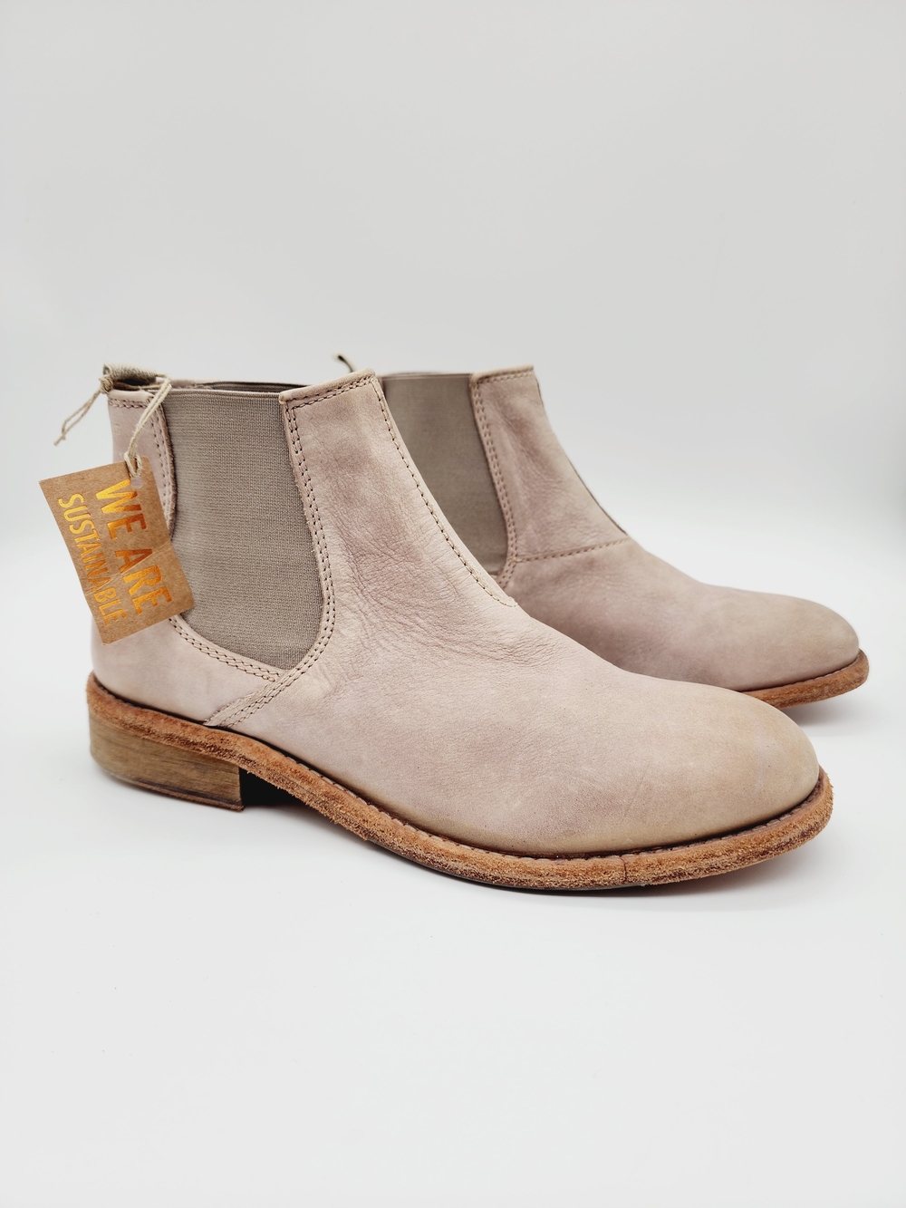 Ten Points Sweden Chelsea Nubuck Leather Boots Tan Taupe Size 6.5 NEW
